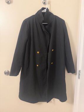 Black Double-Breasted Women's Coat with Gold Buttons